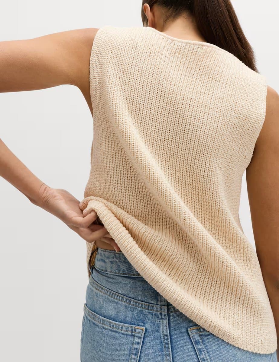 Marks & Spencer M&S Cotton Blend Ribbed Knitted Waistcoat Cream - 3