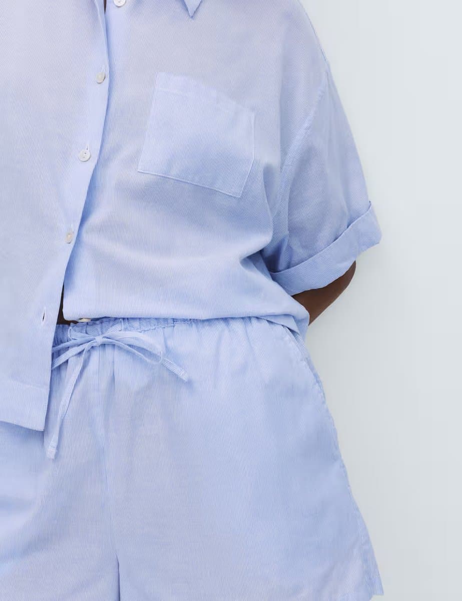 Marks & Spencer M&S Pure Cotton Woven Striped Pyjama Shorts Blue Mix - 2