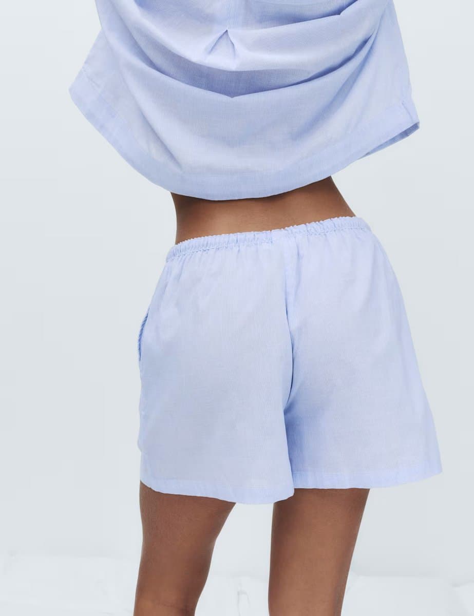 Marks & Spencer M&S Pure Cotton Woven Striped Pyjama Shorts Blue Mix - 3