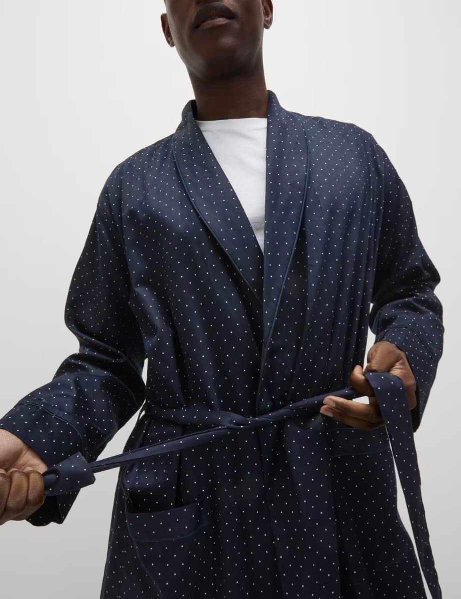 Marks & Spencer M&S Pure Cotton Polka Dot Dressing Gown Navy Mix