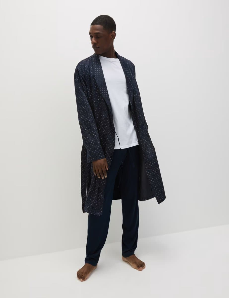 Marks & Spencer M&S Pure Cotton Polka Dot Dressing Gown Navy Mix - 2