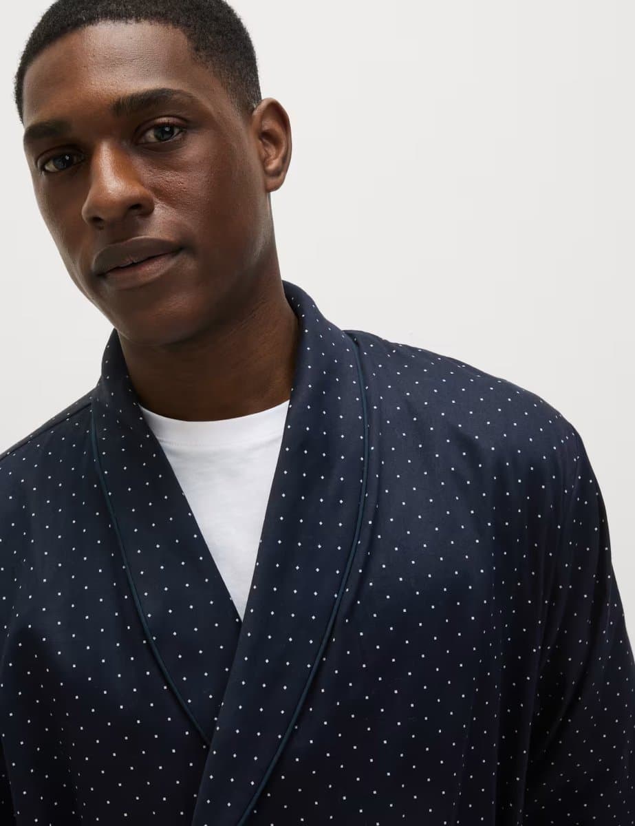 Marks & Spencer M&S Pure Cotton Polka Dot Dressing Gown Navy Mix - 3
