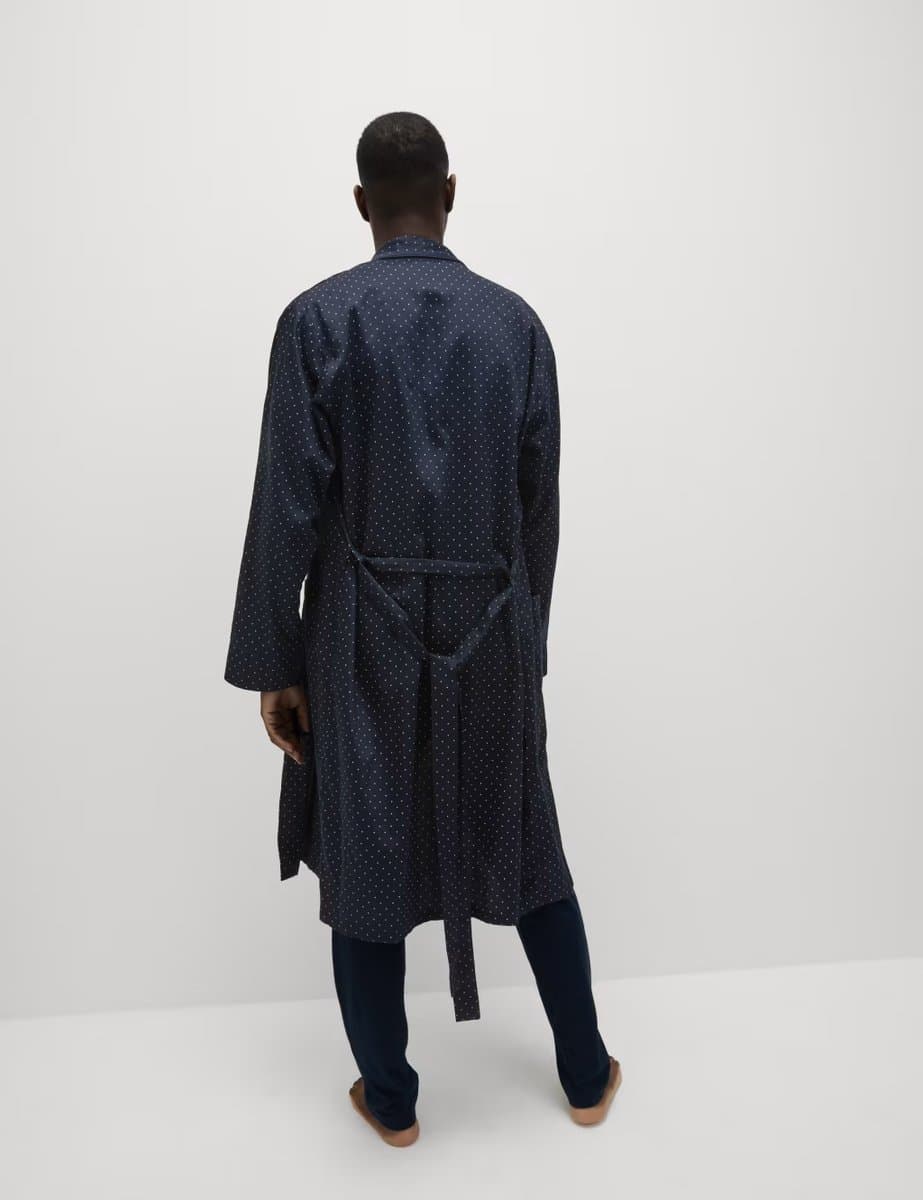 Marks & Spencer M&S Pure Cotton Polka Dot Dressing Gown Navy Mix - 4