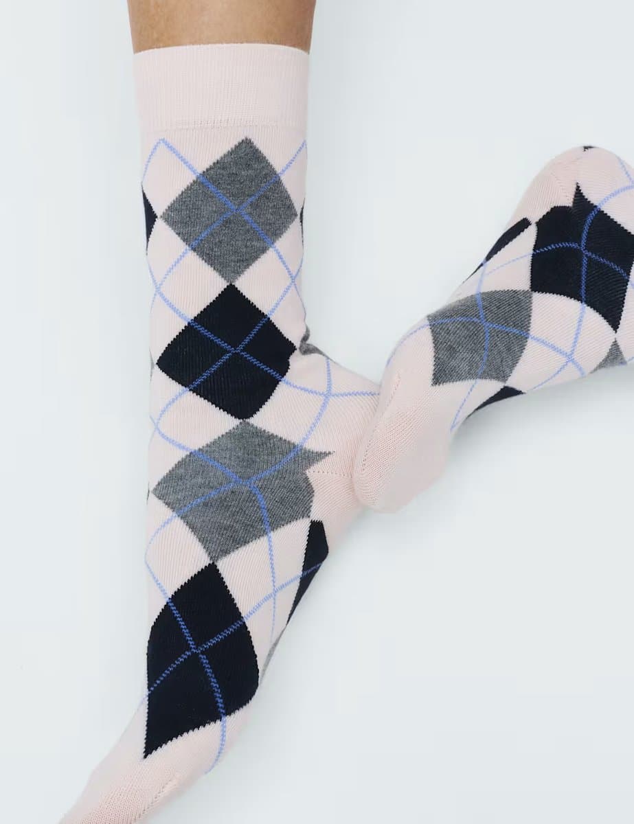 Marks & Spencer M&S 2 Pack Argyle Crew Socks Grey Mix - 3