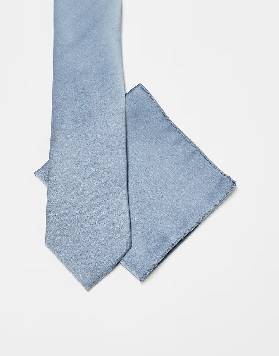 ASOS Maya Satin tie pocket square set in dusty blue