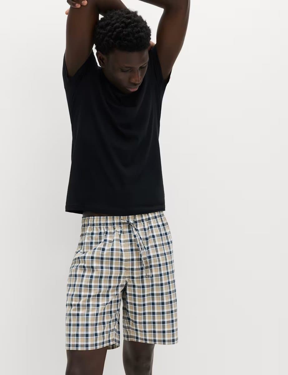 Marks & Spencer M&S 2 Pack Pure Cotton Checked Pyjama Shorts Blue Mix - 2