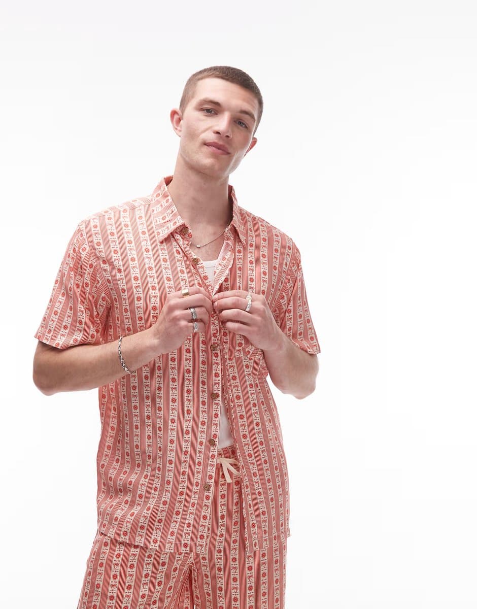 ASOS Parlez bloom embroidered shirt co-ord in terracotta