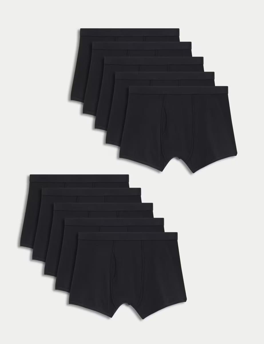 Marks & Spencer M&S 10 Pack Cotton Rich Cool & Fresh™ Trunks Black