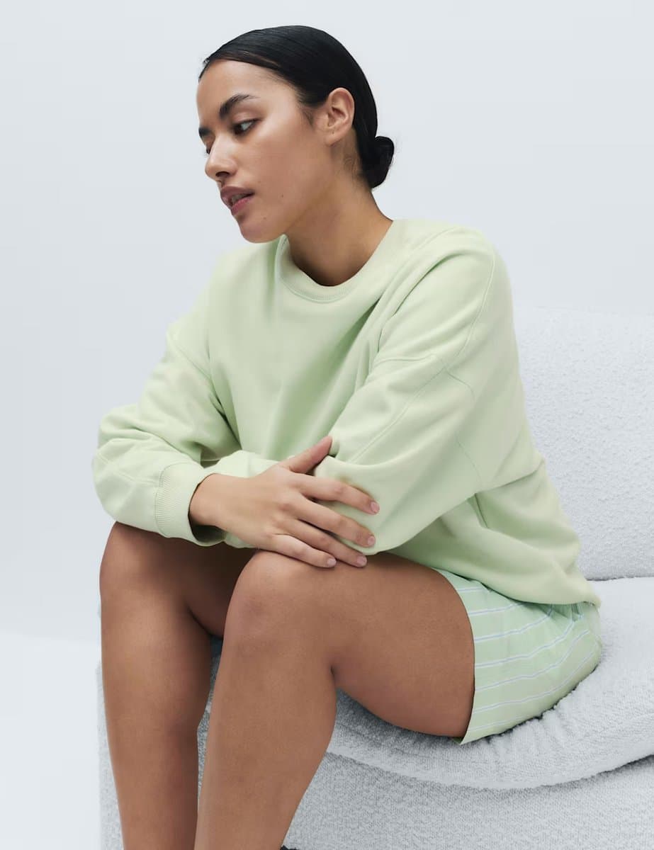Marks & Spencer M&S Cotton Rich Brushback Sweatshirt Light Green