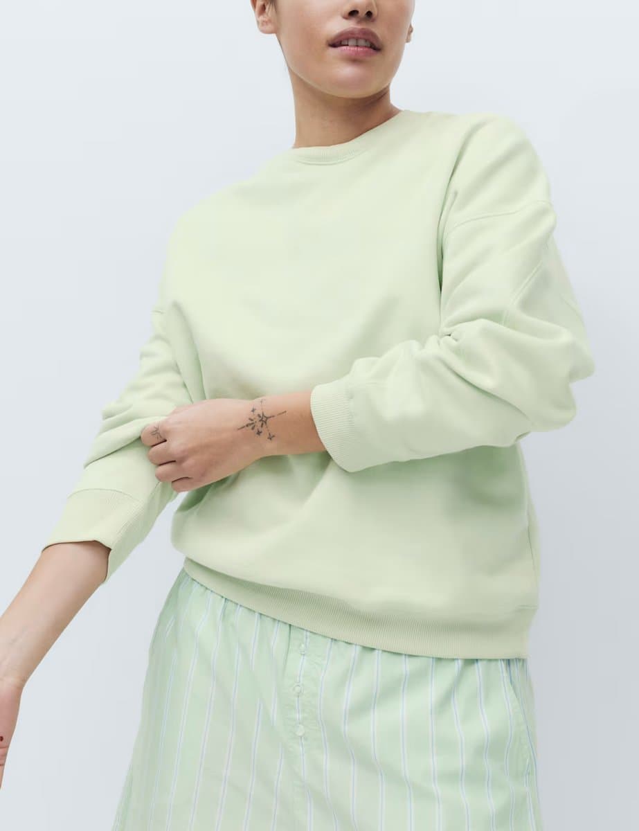Marks & Spencer M&S Cotton Rich Brushback Sweatshirt Light Green - 2
