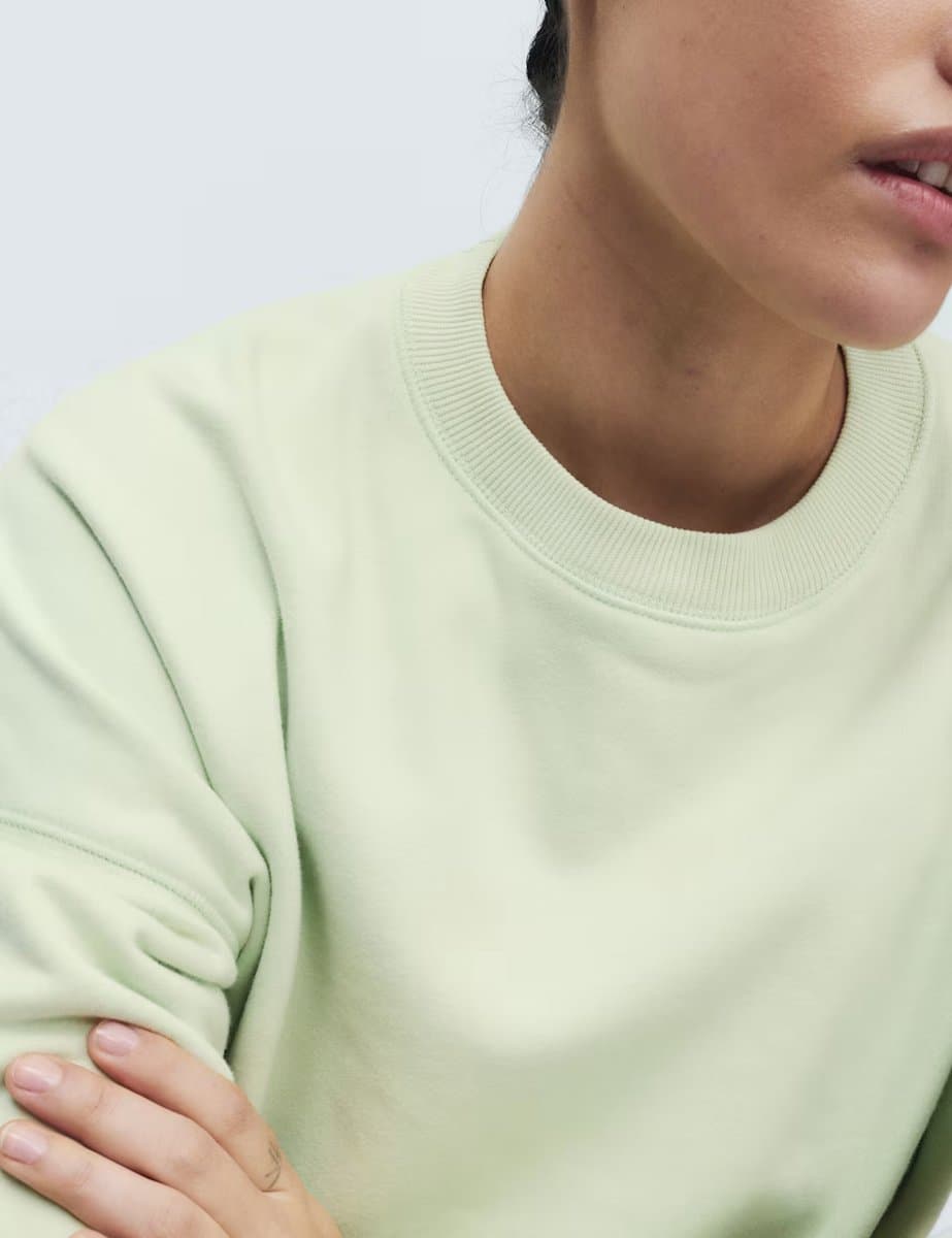 Marks & Spencer M&S Cotton Rich Brushback Sweatshirt Light Green - 3