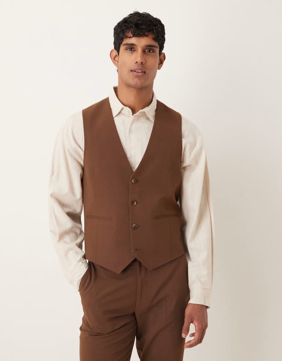 ASOS ASOS DESIGN slim suit waistcoat in brown