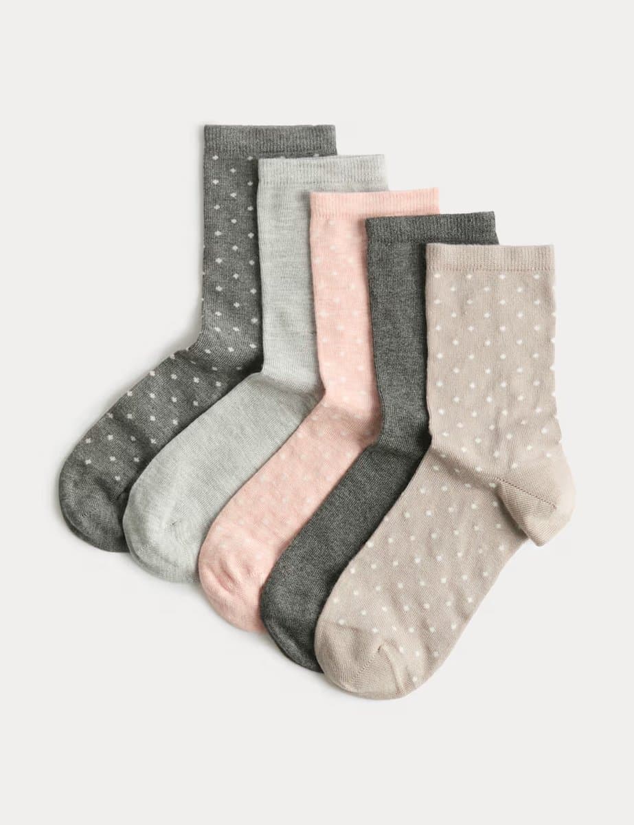 Marks & Spencer M&S 5pk Super Soft Polka Dot Ankle High Socks Grey Mix