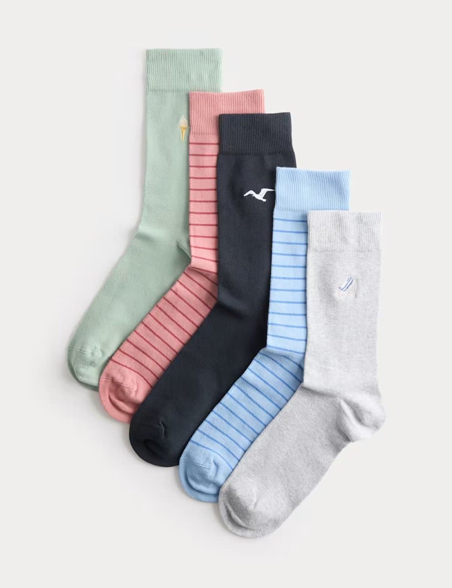 Marks & Spencer M&S 5 Pack Cool & Fresh™ Seaside Cotton Rich Socks Multi - 2