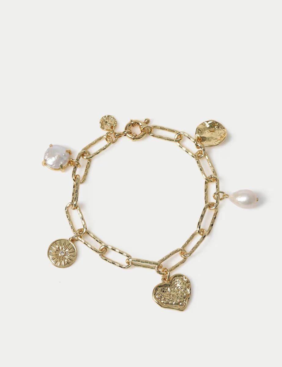 Marks & Spencer M&S 18k Gold Plated Heart Charm Bracelet Gold