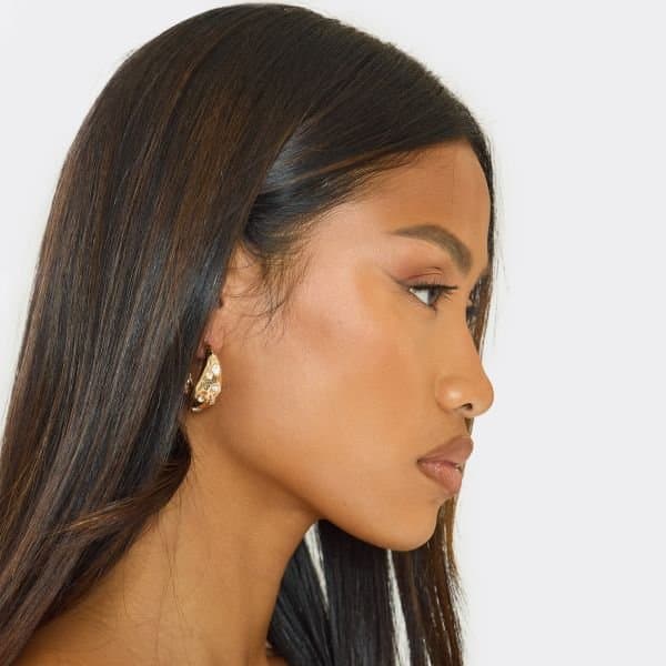 EGO Gem Detail Textured Hoop Earrings In Gold, Women's Size UK One Size