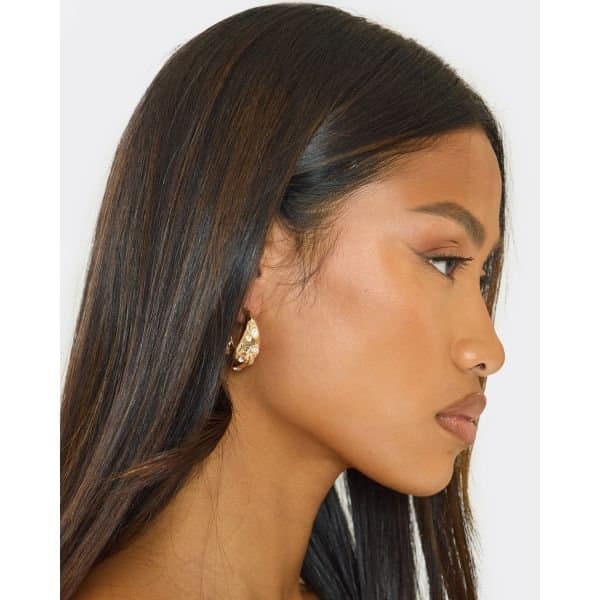 EGO Gem Detail Textured Hoop Earrings In Gold, Women's Size UK One Size - 2