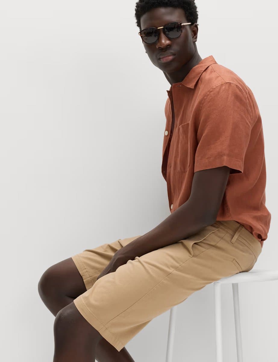 Marks & Spencer M&S Loose Fit Stretch Chino Shorts Sand - 4