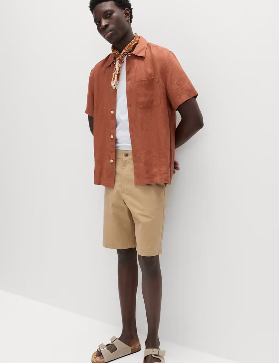 Marks & Spencer M&S Loose Fit Stretch Chino Shorts Sand - 5