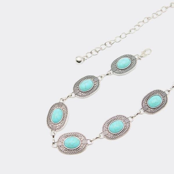 EGO Turquoise Stone Detail Chain Belt In Silver, Women's Size UK One Size