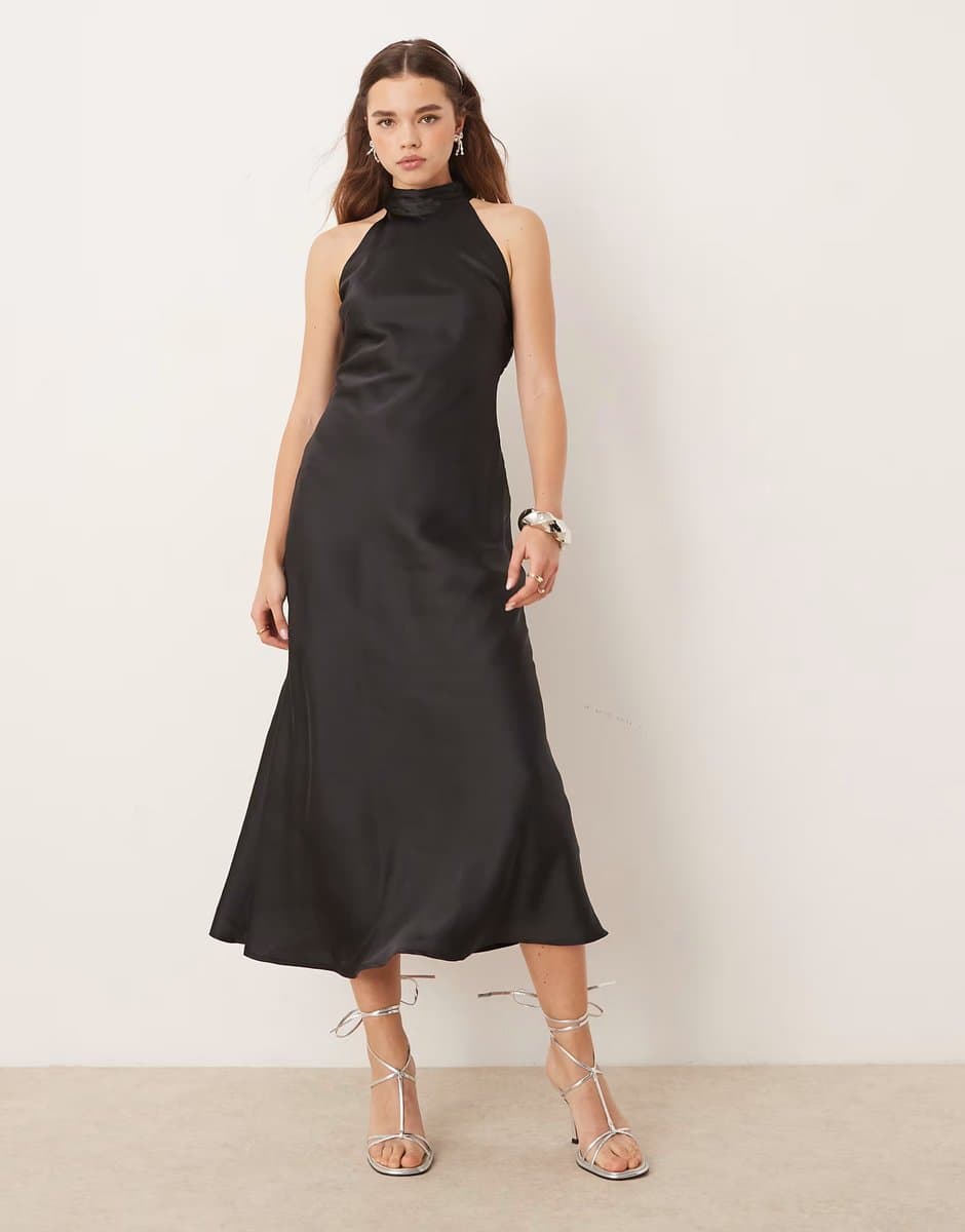 ASOS OMNES Seychelles Satin Back Detail Dress in Black - 3