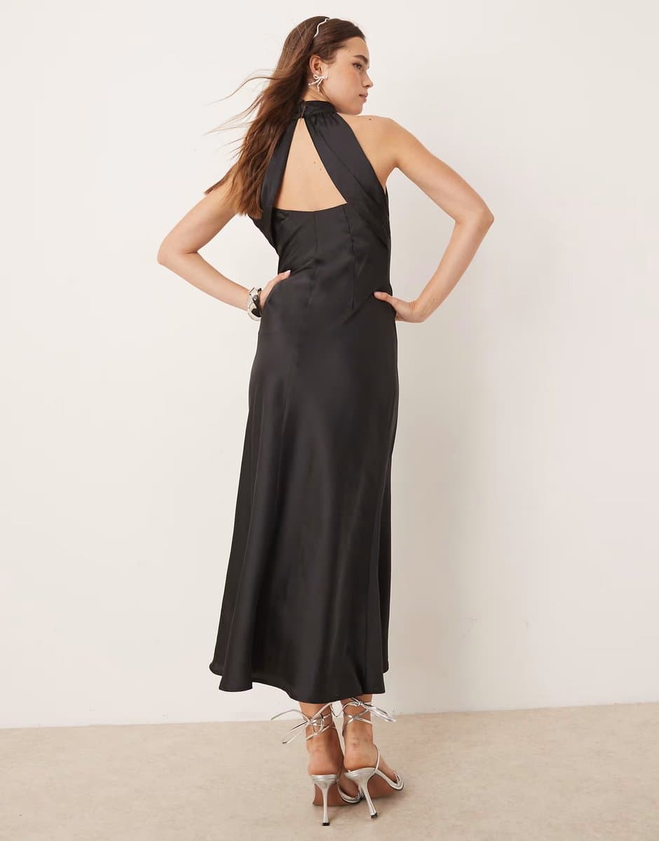 ASOS OMNES Seychelles Satin Back Detail Dress in Black - 4