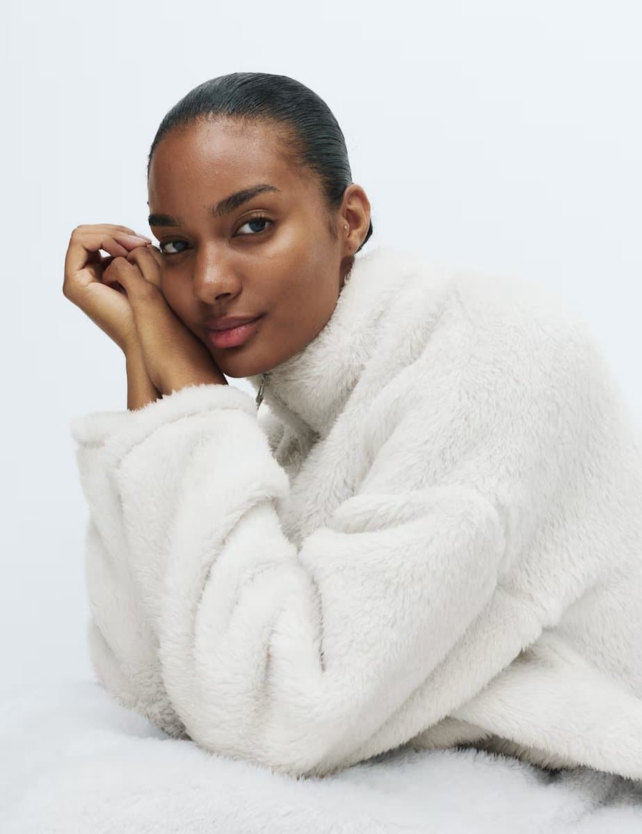 Marks & Spencer M&S Long Pile Fleece Zipped Dressing Gown Grey