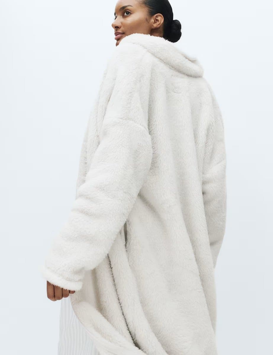 Marks & Spencer M&S Long Pile Fleece Zipped Dressing Gown Grey - 3