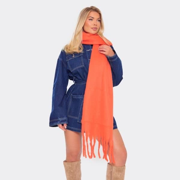 EGO Oversized Fringe Hem Detail Scarf In Orange, Women's Size UK One Size