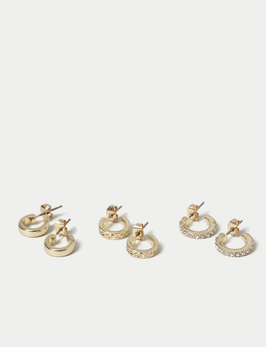 Marks & Spencer M&S 3 Pack Gold Tone Texture Earring Pack Gold - 2