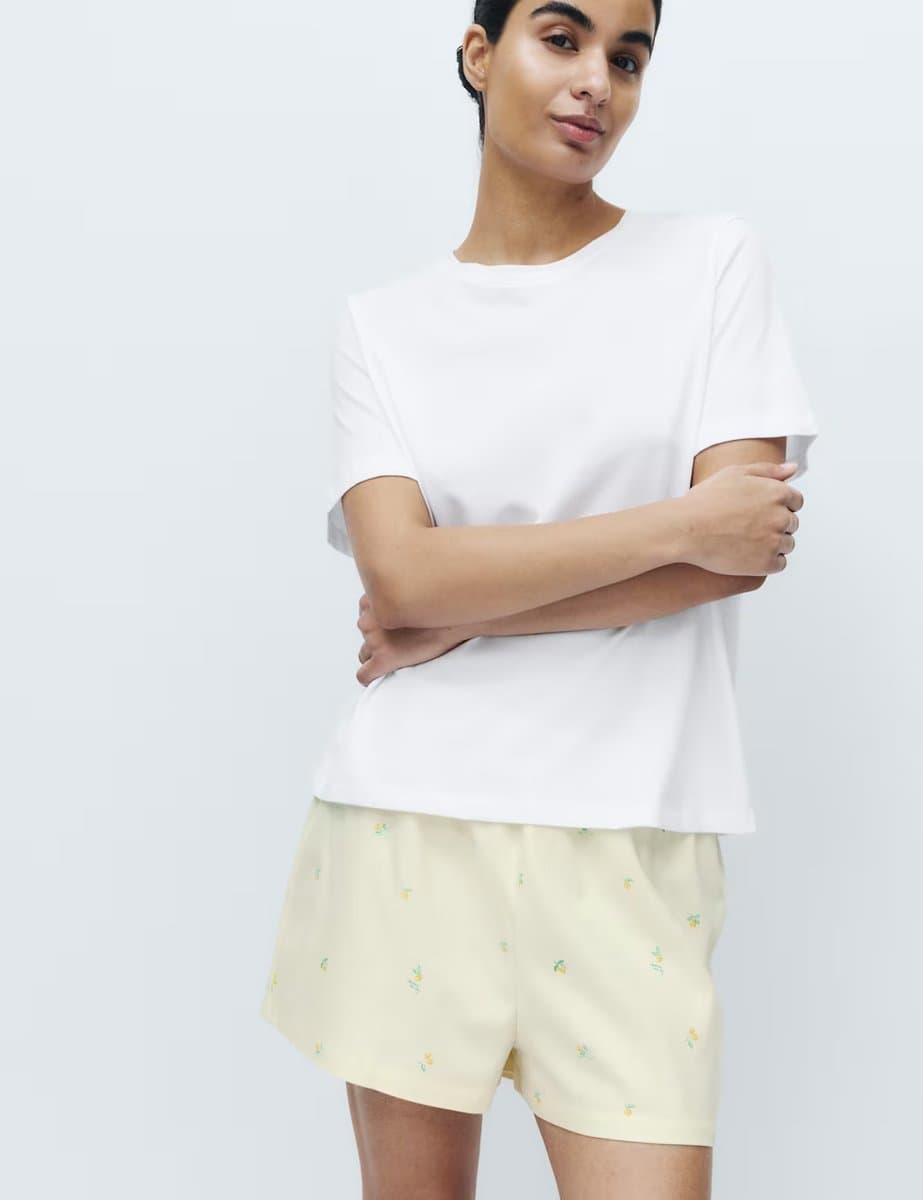 Marks & Spencer M&S Cotton Rich Printed Shortie Set White Mix - 3