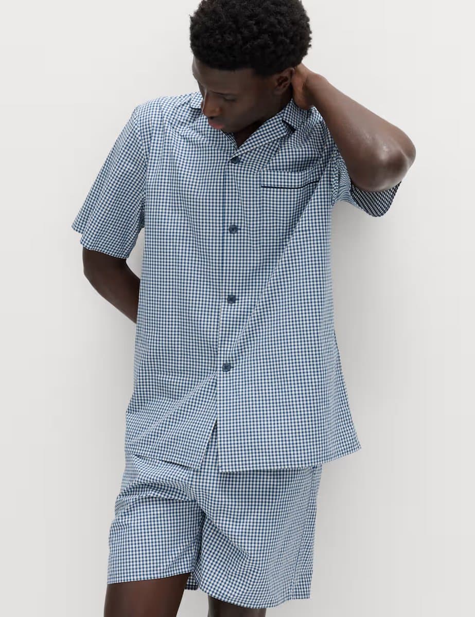 Marks & Spencer M&S Pure Cotton Polka Dot Pyjama Set Blue Mix