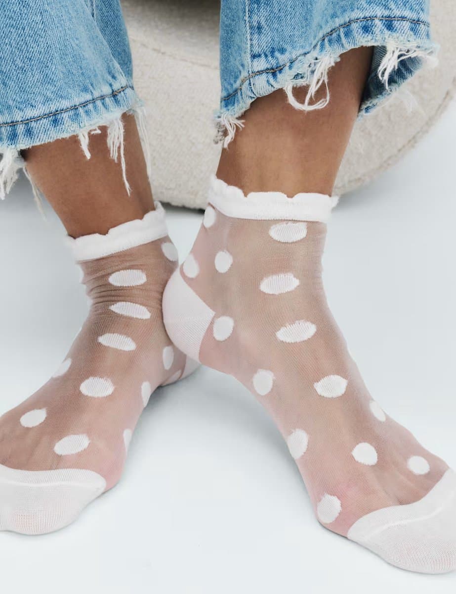 Marks & Spencer M&S Cotton Blend Sheer Large Spot Anklets White - 2