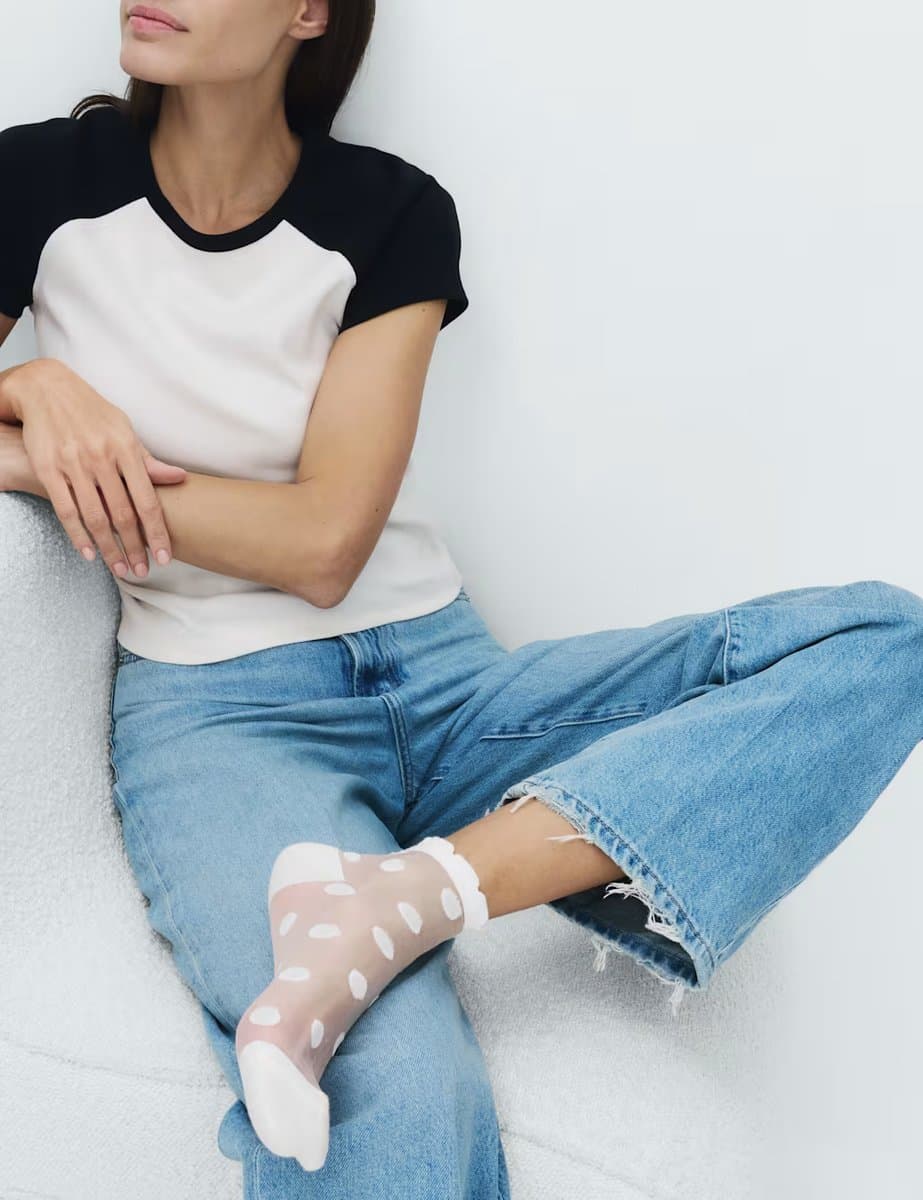 Marks & Spencer M&S Cotton Blend Sheer Large Spot Anklets White - 3