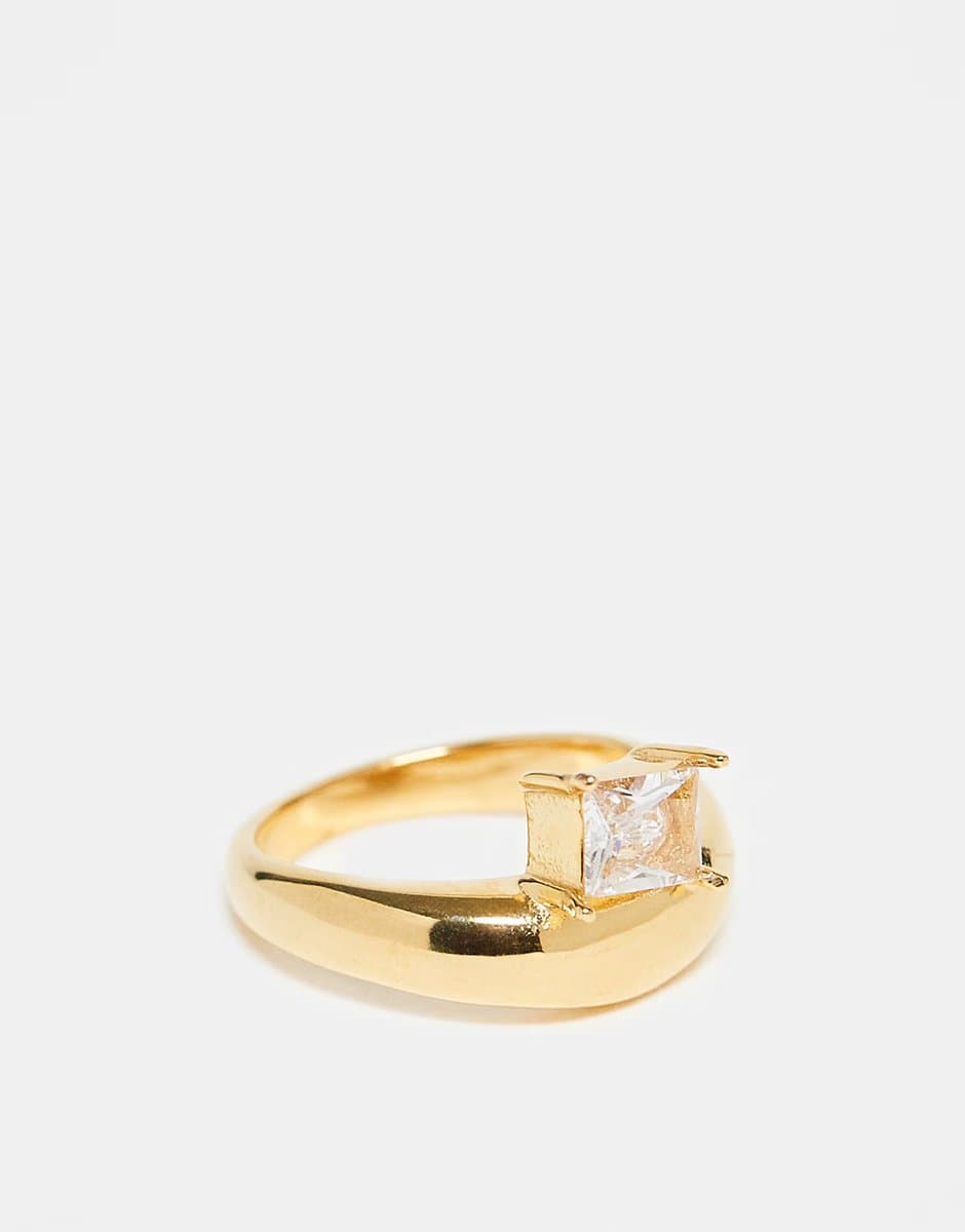 ASOS ASOS DESIGN stainless steel bubble wave ring with square sparkly crystal stone set in gold tone