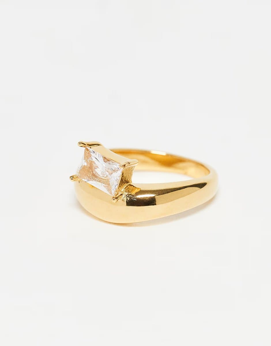 ASOS ASOS DESIGN stainless steel bubble wave ring with square sparkly crystal stone set in gold tone - 2