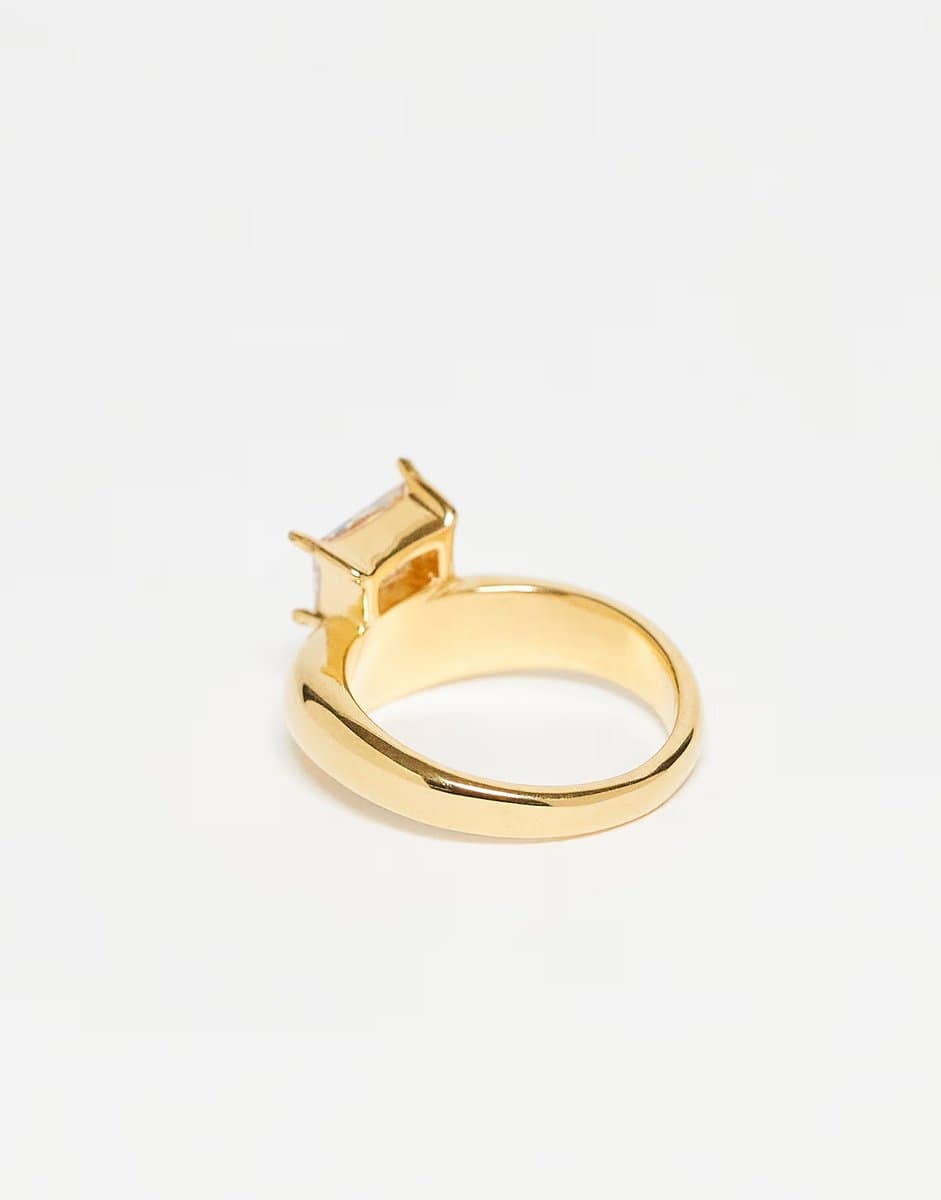ASOS ASOS DESIGN stainless steel bubble wave ring with square sparkly crystal stone set in gold tone - 3