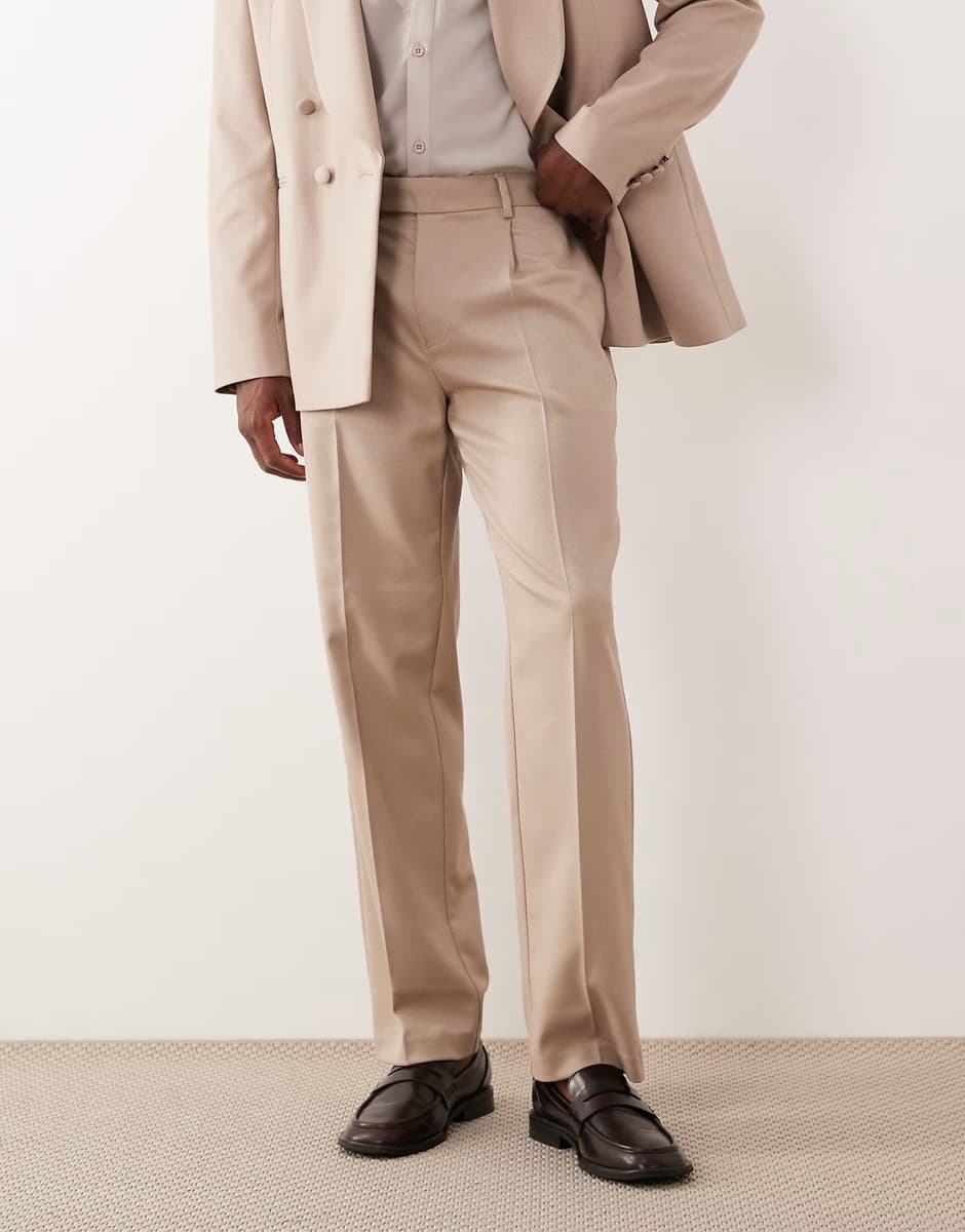 ASOS ASOS DESIGN straight tuxedo trouser in stone contrast twill - 3