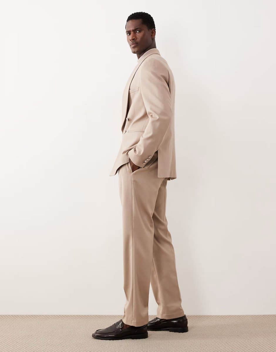 ASOS ASOS DESIGN straight tuxedo trouser in stone contrast twill - 4
