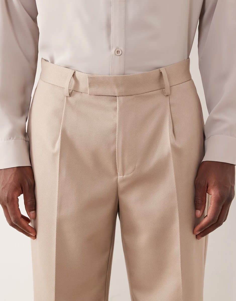 ASOS ASOS DESIGN straight tuxedo trouser in stone contrast twill - 5