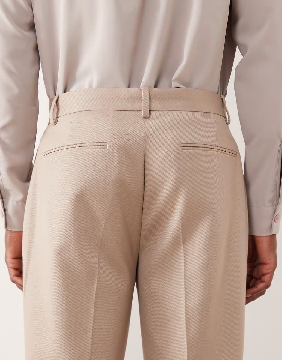 ASOS ASOS DESIGN straight tuxedo trouser in stone contrast twill - 6
