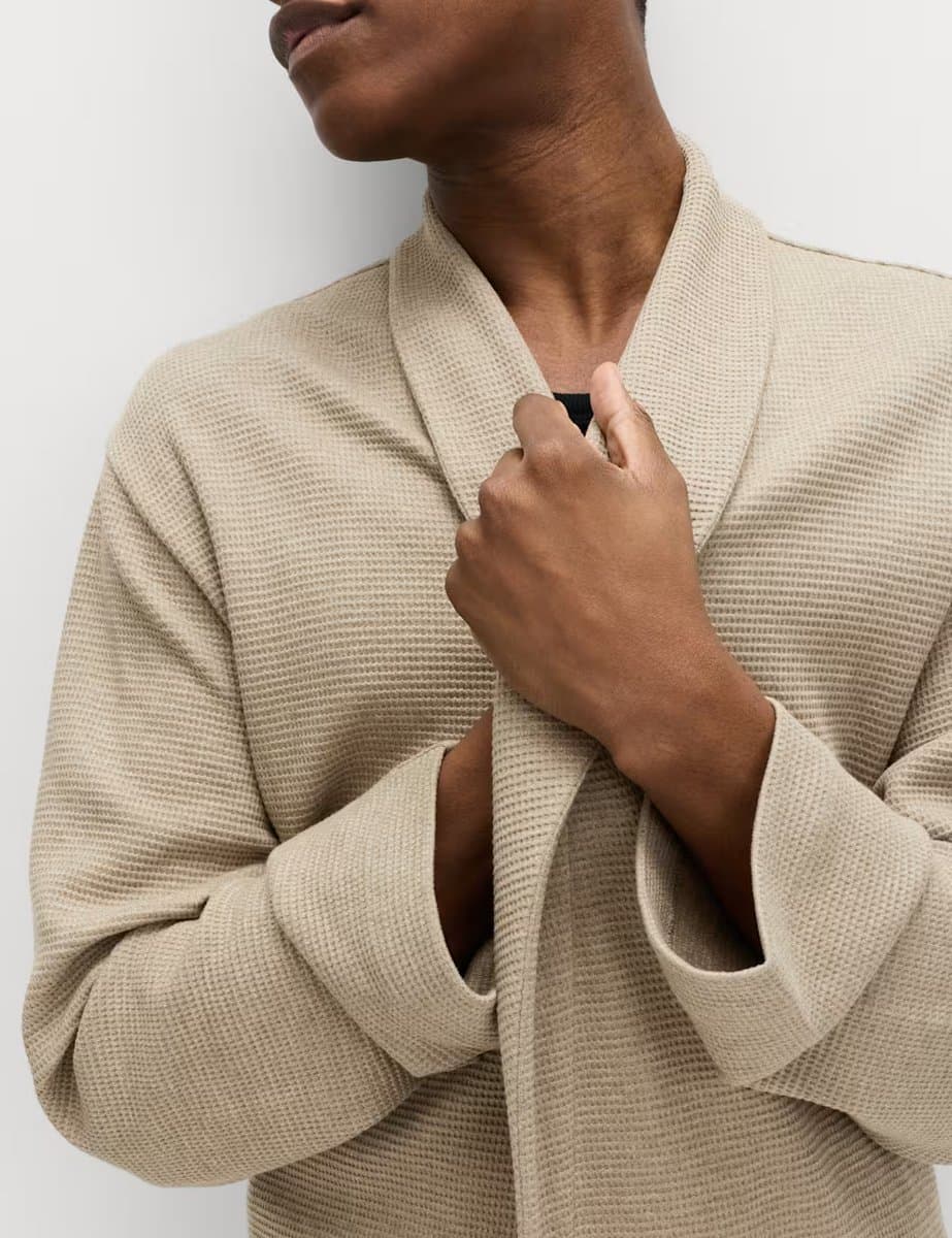 Marks & Spencer M&S Pure Cotton Waffle Lightweight Dressing Gown Neutral - 3