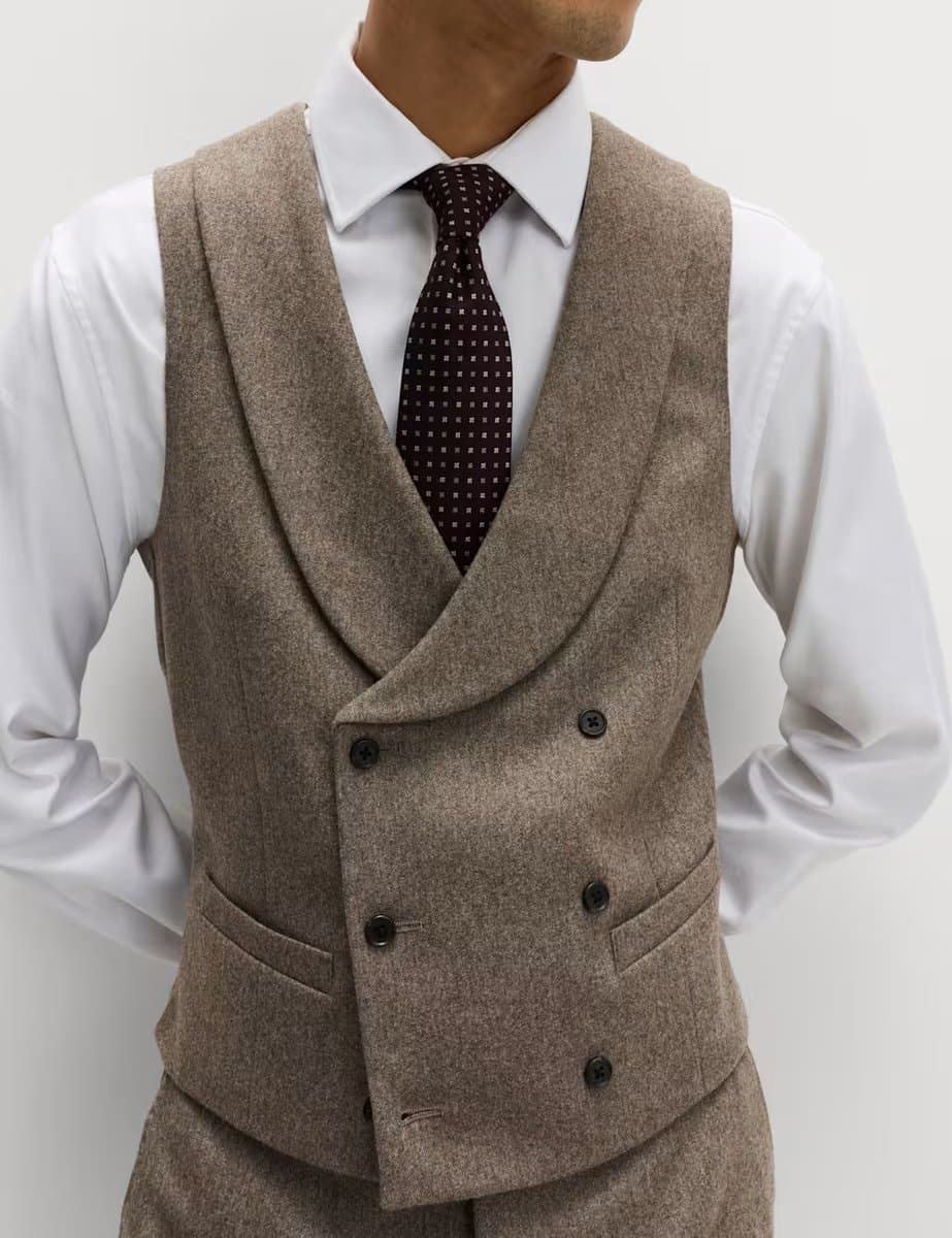 Marks & Spencer M&S Italian Wool Blend Double Breasted Waistcoat Neutral - 2