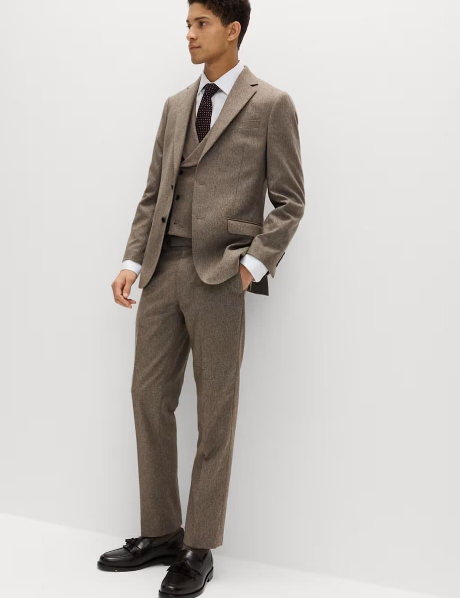 Marks & Spencer M&S Italian Wool Blend Double Breasted Waistcoat Neutral - 3