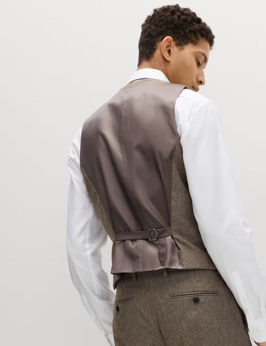 Marks & Spencer M&S Italian Wool Blend Double Breasted Waistcoat Neutral - 4