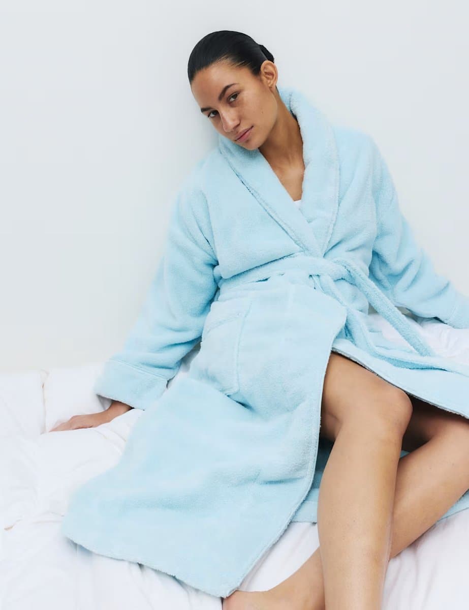 Marks & Spencer M&S Pure Cotton Towelling Dressing Gown Light Turquoise