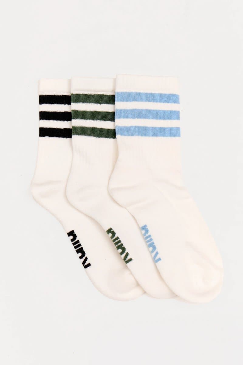 Kaiia Pack of Three Kaiia Contrast Stripe Socks Black, Blue & Green - 3