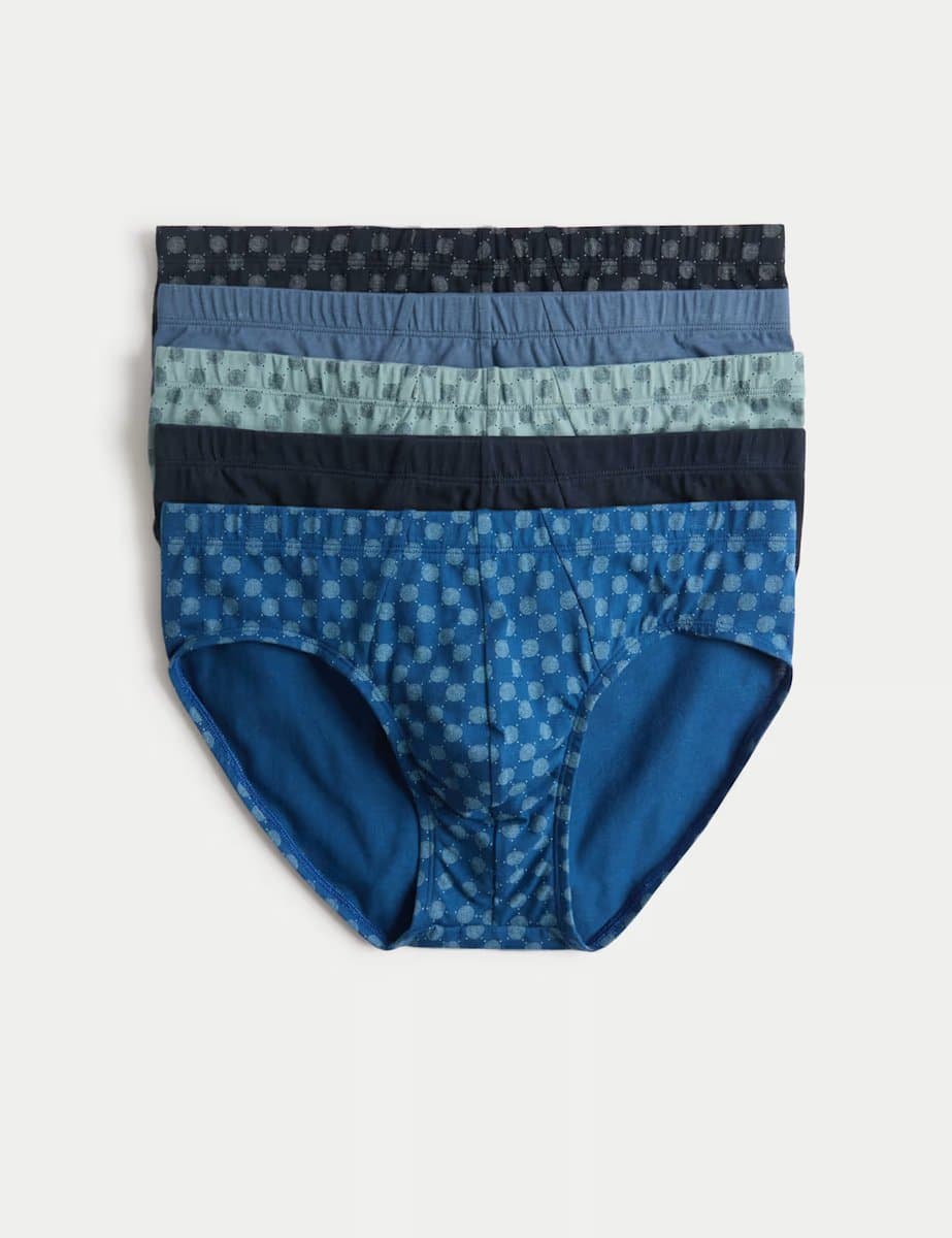 Marks & Spencer M&S 5 Pack Pure Cotton Cool & Fresh™ Slips Blue Mix