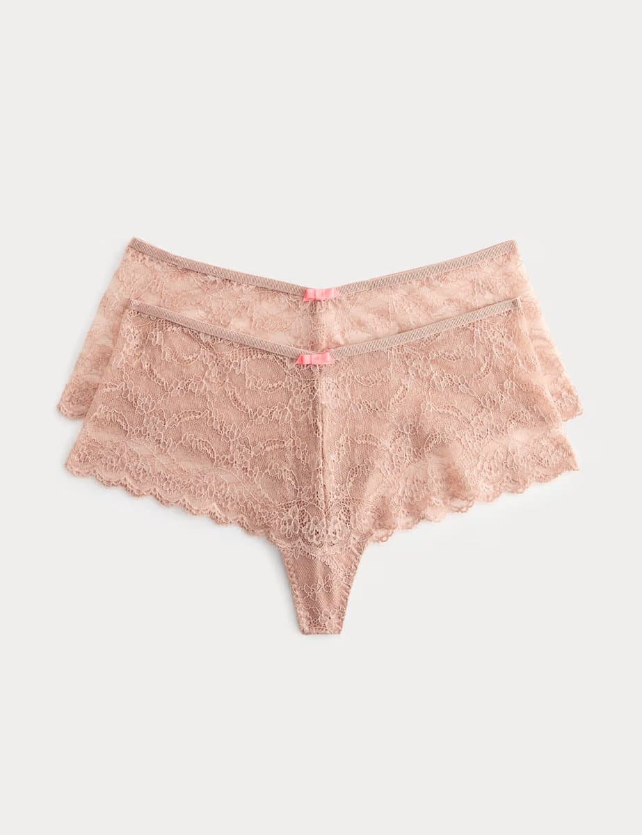 Marks & Spencer M&S 2 Pack Ida Lace High Rise Knicker Shorts Rose Quartz