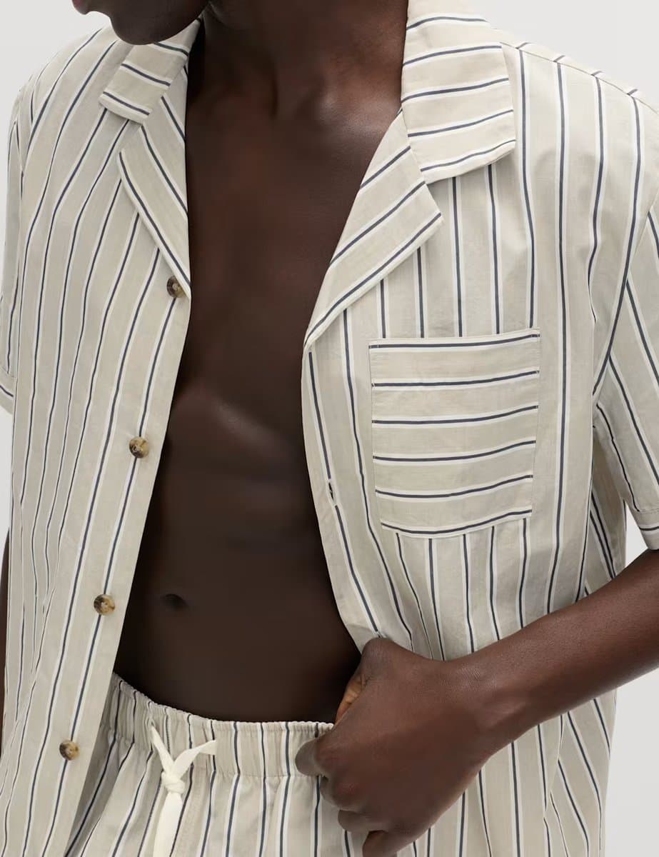 Marks & Spencer M&S Pure Cotton Striped Pyjama Top Neutral - 2